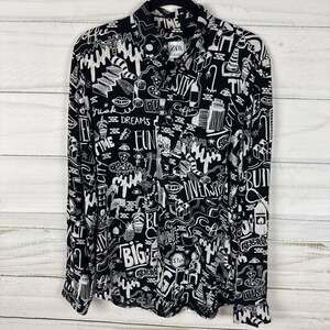 Zara Men's Abstract Graphic Print Short Sleeve Button Up Shirt Black/White